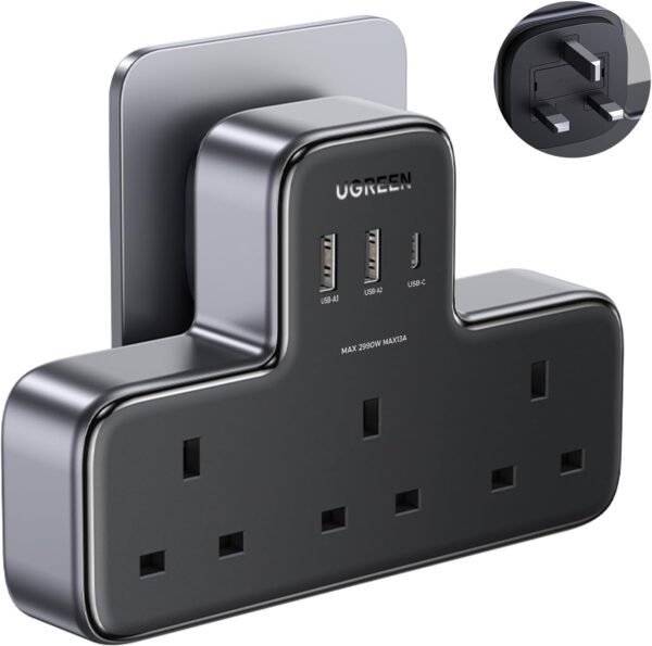 يوجرين موزع الطاقة 6 في 1 – شاحن سريع USB-C متعدد المنافذ مع حماية زيادة التيار