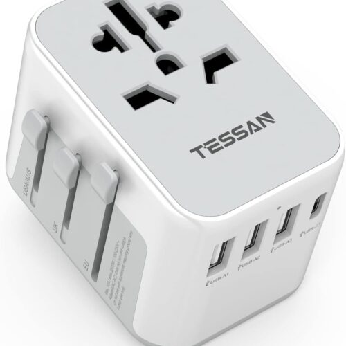 شاحن ومحول السفر العالمي متعدد الوظائف مع 4 منافذ USB (1 USB C) من تيسان