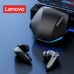 سماعات أذن لاسلكية Lenovo GM2 Pro بلوتوث بتصميم رياضي، لون أسود، داخل الأذن، مخصصة للألعاب والموسيقى، مزودة بإضاءة RGB وزمن استجابة منخفض.